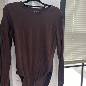 Brown cotton long sleeve bodysuit, size XL